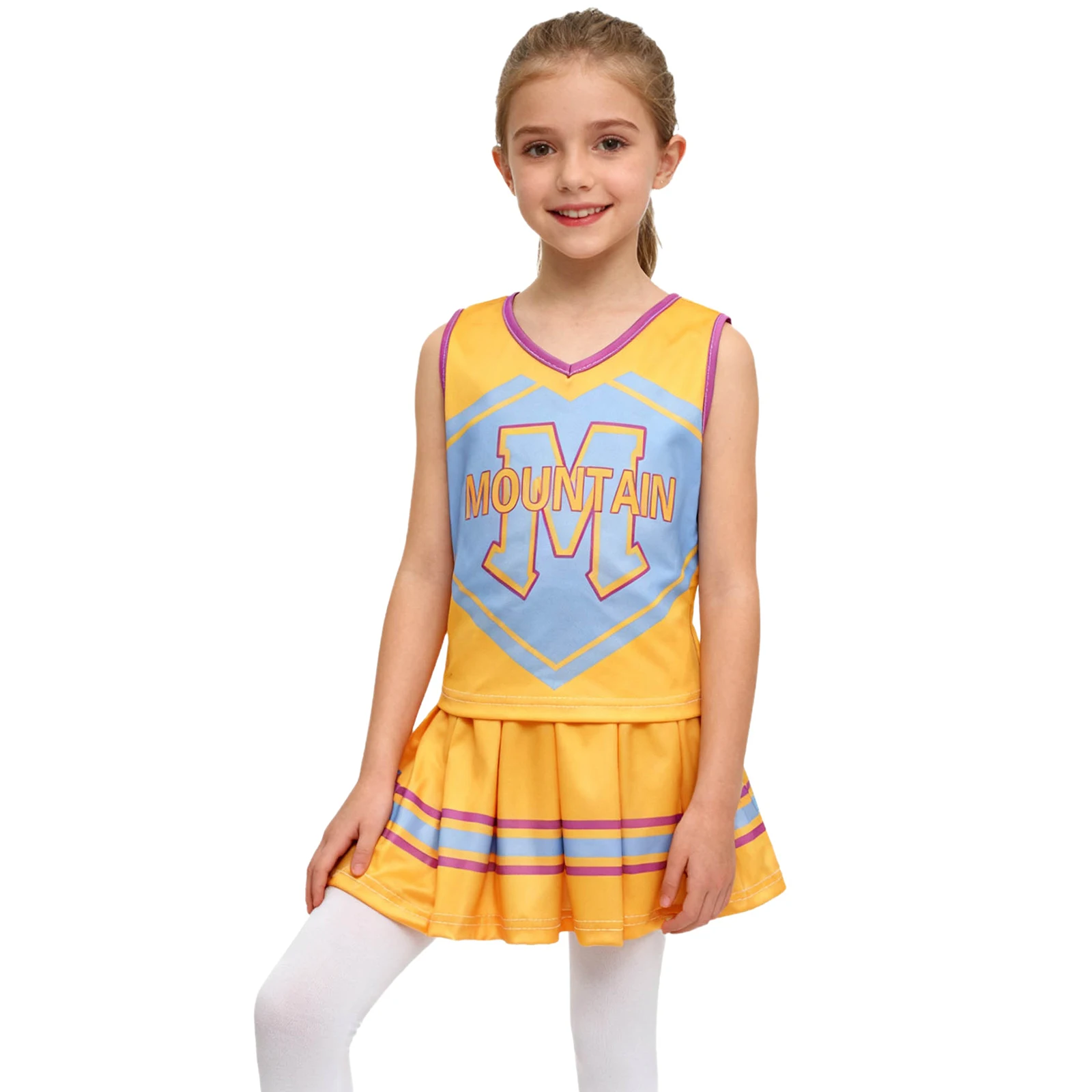 Kids Girls Cheer Leader Costumes Movie Cosplay Outfit Sleeveless Top with Ruffled Skirt Set for Parties School Show Daily Wear