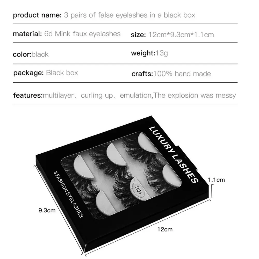 SKONHED 3Pairs Women Beauty Handmade Long Natural 20mm Fluffy 3D Mink Lashes 100% Cruelty free False Eyelashes