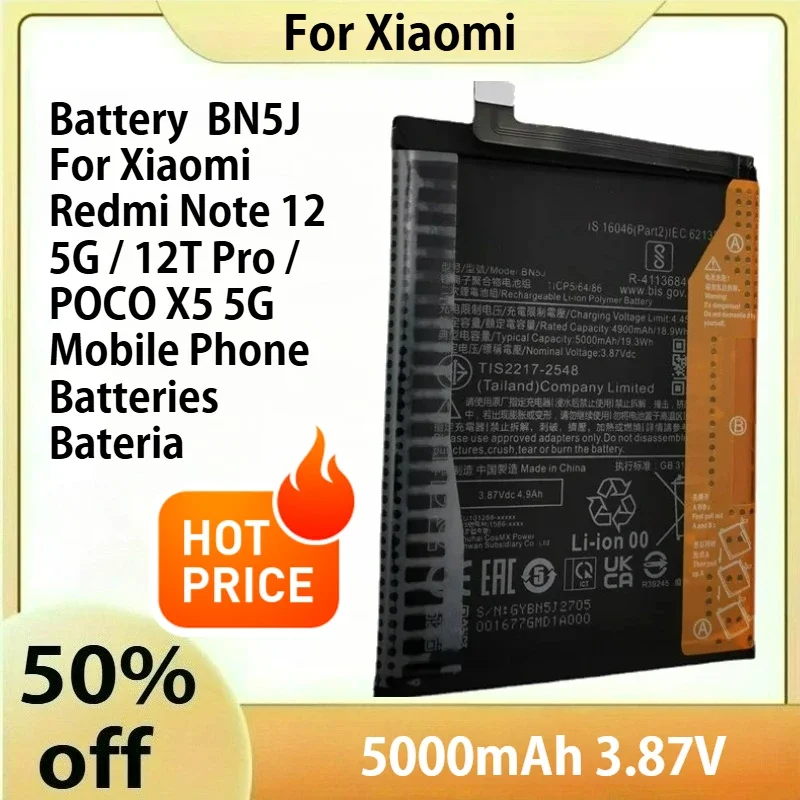 

2025 Years 5000mAh Battery BN5J For Xiaomi Redmi Note 12 5G / 12T Pro / POCO X5 5G Mobile Phone Batteries Bateria