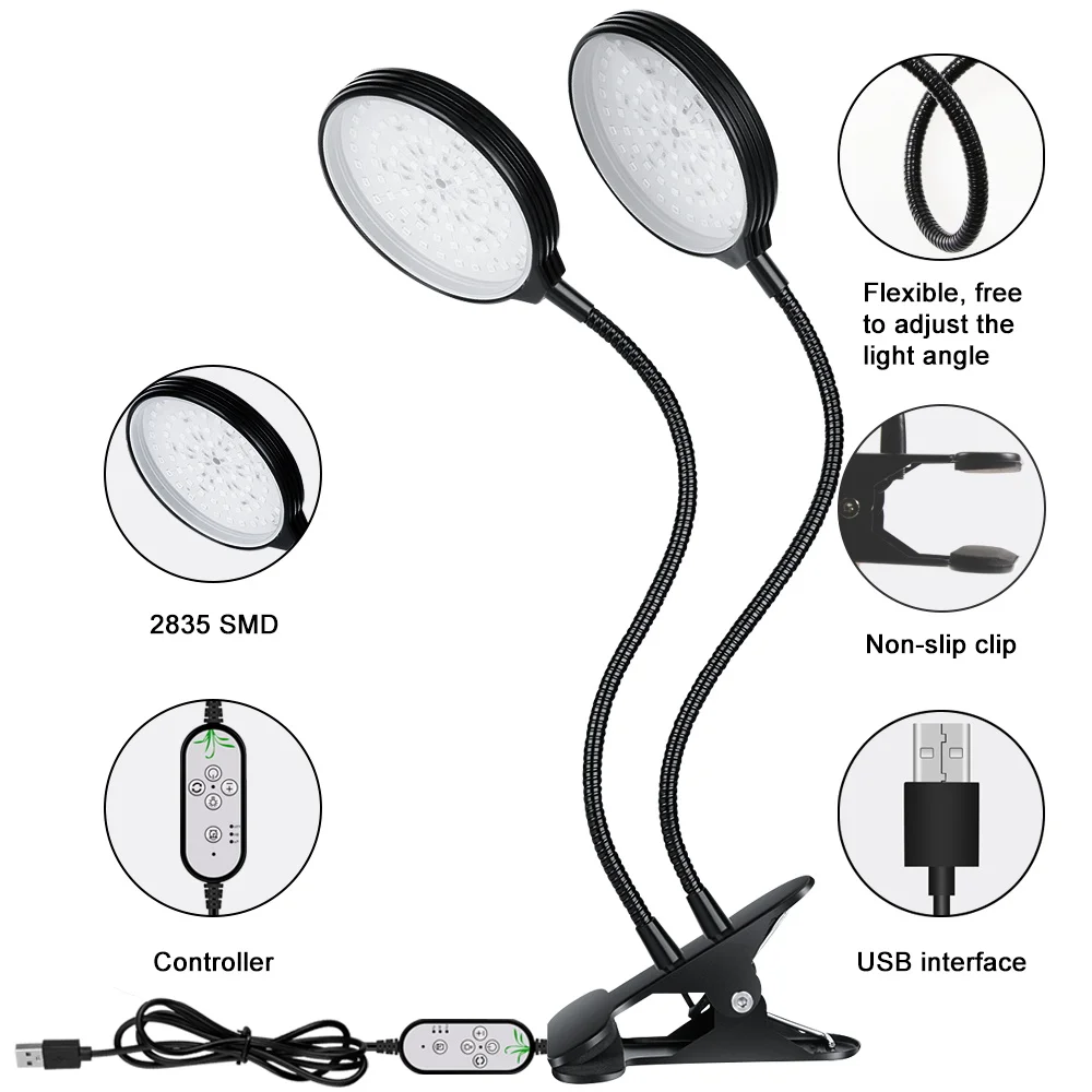USB LED مصباح النبات الزراعة المائية تزايد أضواء الطيف الكامل داخلي زهرة الخضروات تنمو صندوق زراعة مصباح نباتي مع توقيت