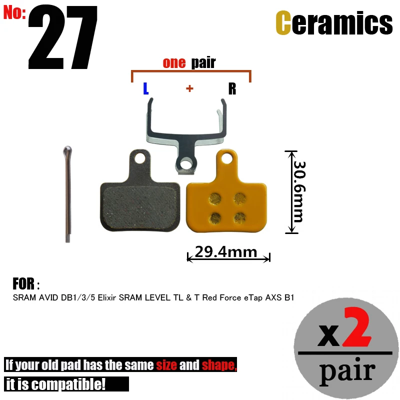 DELT 2 Pair Bicycle Disc Brake Pads,For SRAM,AVID,DB1,DB3,DB5,LEVEL,TL/T,MTB,Mountain,E-BIKE,Part