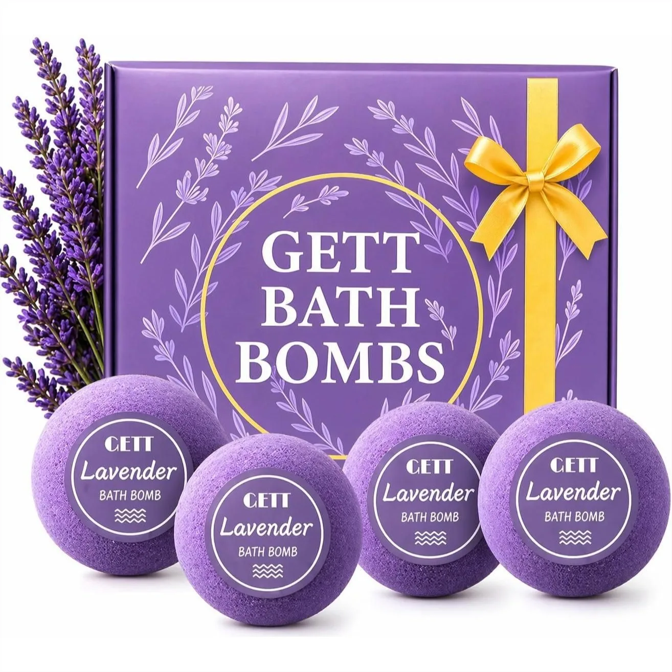 

Lavender Bath Bombs 4 Pack Individually Wrapped – Aromatherapy Essential Oils, Moisturizing Spa Gift Set for Women, Relaxing