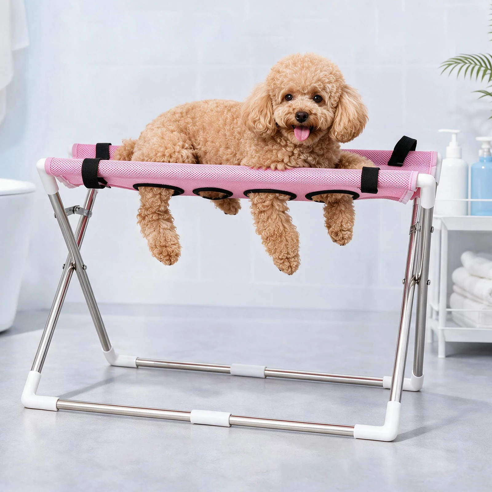 Pet Grooming Sling Hammock Foldable Bath Rack for Small Medium Dogs Cats Nail Trim Washing Helper