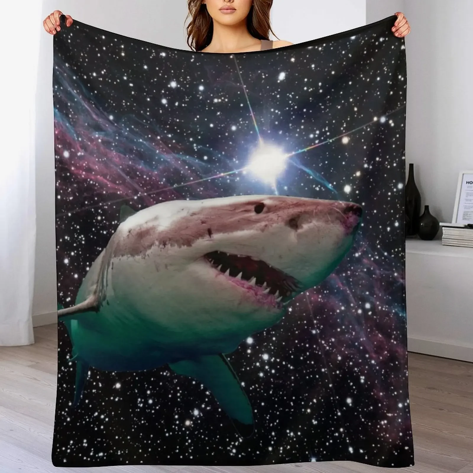space shark Throw Blanket Cozy Napping Blanket Gift for Mom Dad