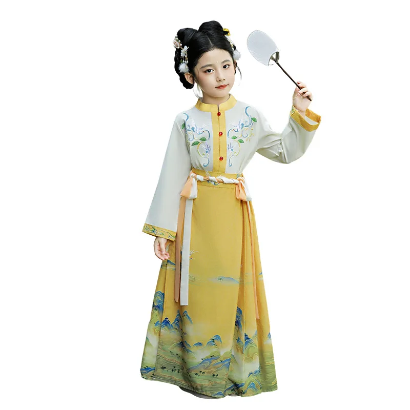 Borduurwerk Hanfu Jurk Voor Meisjes Kids Jurk Nieuwjaarskostuum Carnaval Dans Uitvoeren Fee Jurken Traditionele Chinese Kleding