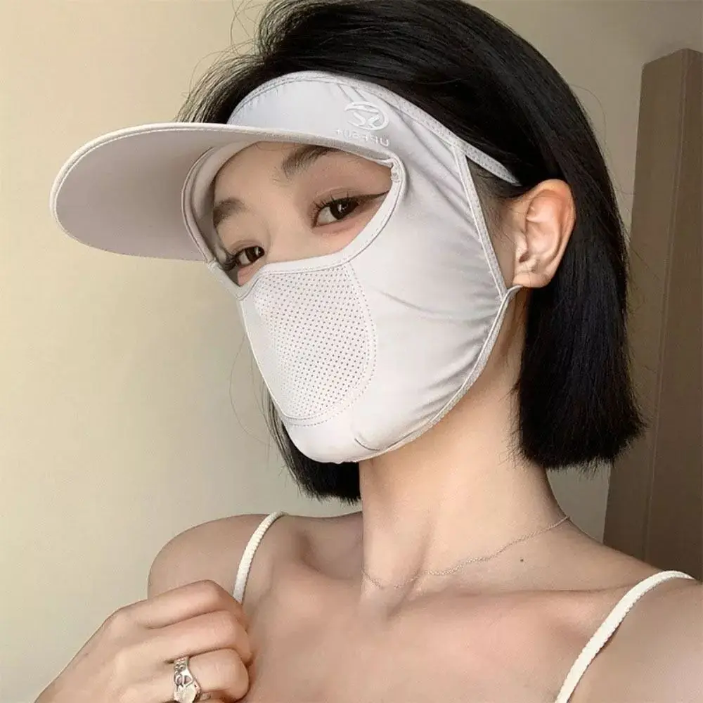 Summer Sunscreen Ice Silk Mask UV Protection Face Cover Sunscreen Veil Face With Brim Outdoor Cycling Sun Protection Hats Caps