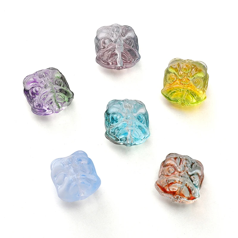 10 個中国風のクリアライオンダンスガラスビーズ 12 × 13 ミリメートルルーススペーサービーズジュエリー作成 DIY ブレスレット電話チェーン所見