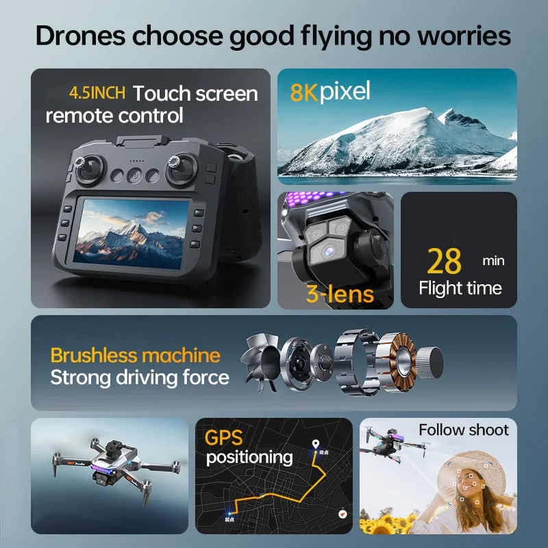 2025 D27 Pro MAX GPS Drone 8K Professional HD Camera 5G WIFI FPV 360 ° Quadrirotor RC large screen brushless to avoid obstacles