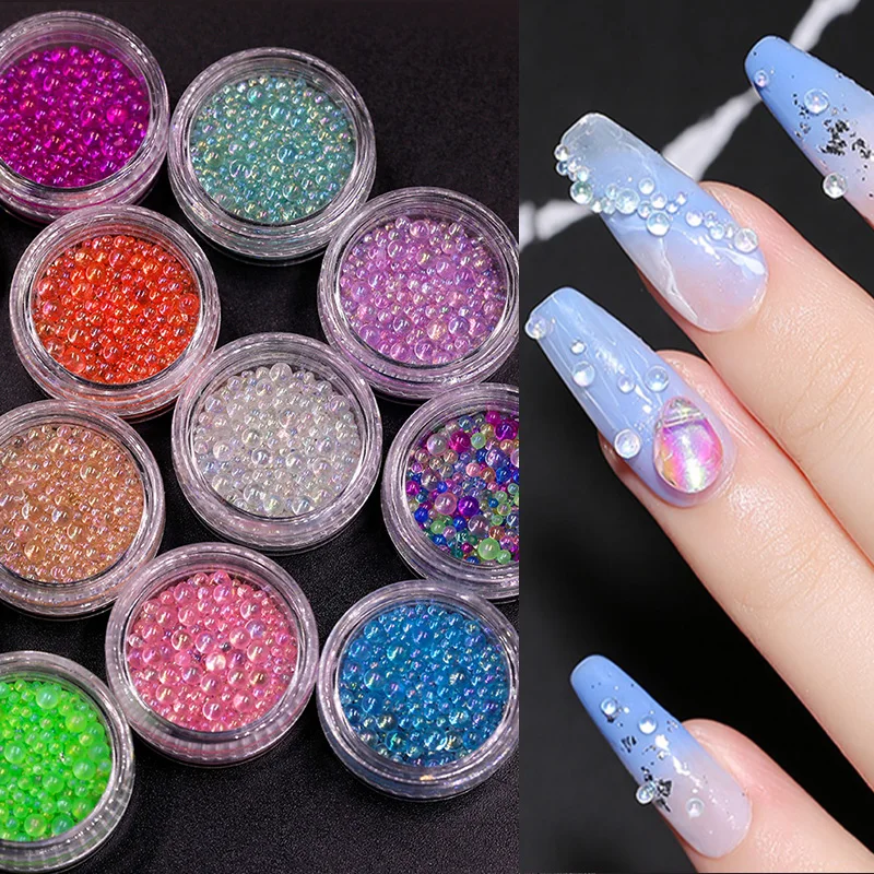 1Box MIni Caviar Tiny Beads Rhinestones Glass Balls Micro Bead 3D Nail Decorations Crystal Charms Nail Accessories