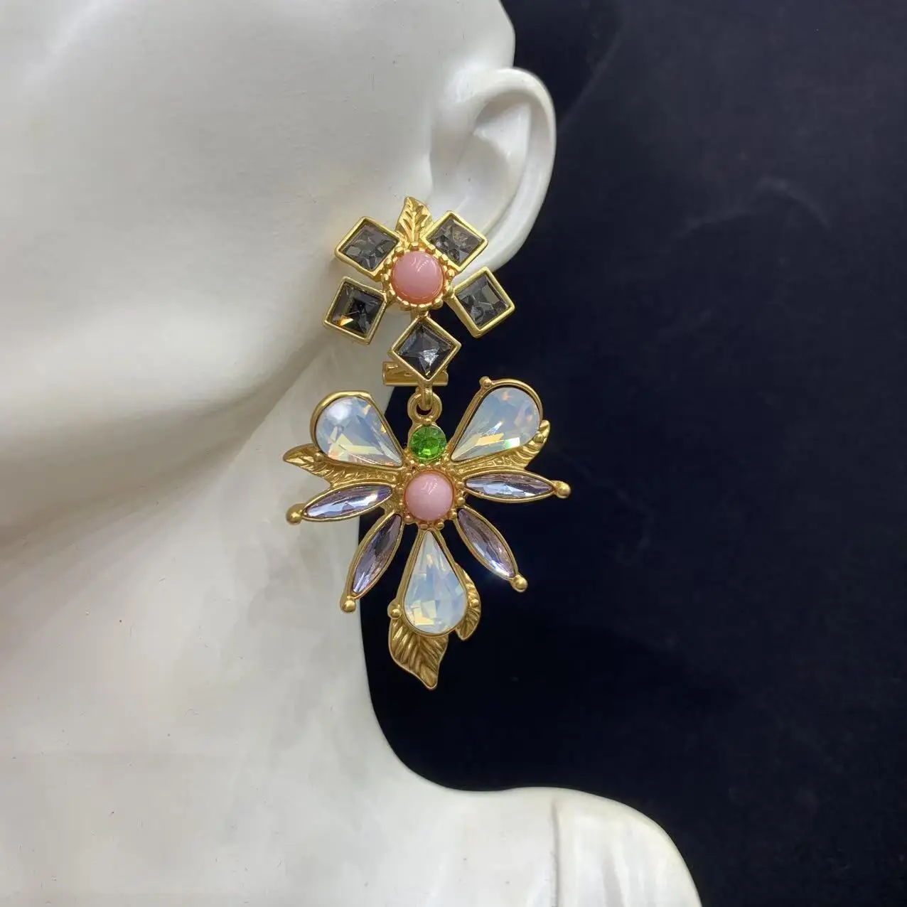 

Серьги в винтажном стиле, медный сплав, ювелирные изделия в стиле ретро, женские серьги, стеклянные цветы, красочные серьги с бриллиантами