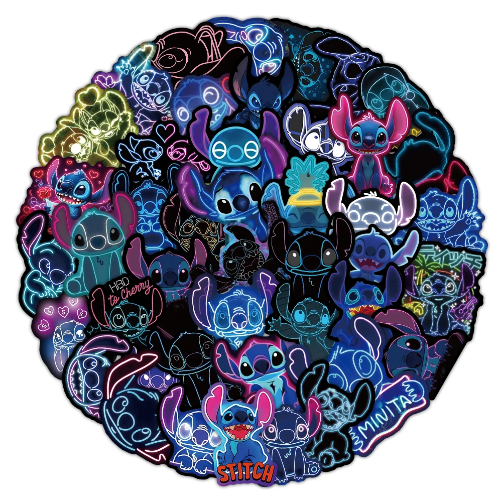 10/51 قطعة ديزني غرزة لطيف الكرتون الكتابة على الجدران ملصقات النيون نمط خربش ملصق مضاد للمياه الاطفال لعبة هدية الديكور كوب الكمبيوتر المحمول