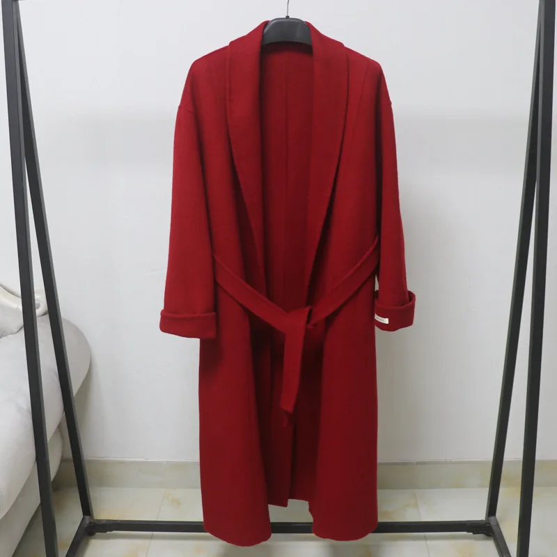 

Длинное шерстяное пальто на осень-зиму, свободное, простое, с большим воротником, в стиле халата, двустороннее, из кашемира, для женщин