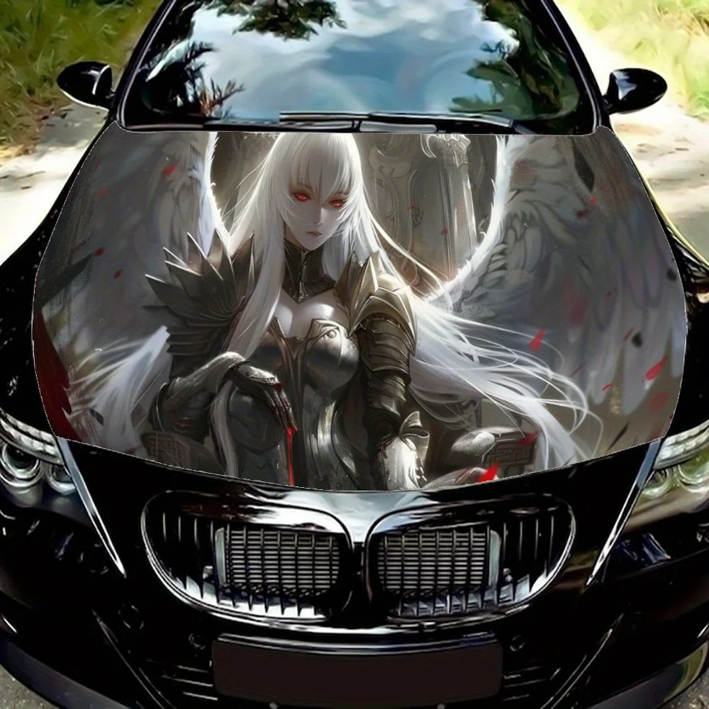 

Mysterious Black Armored Angel Car Hood Decal,Self-Adhesive PVC Hood Decor Scratch Resistant Sticker Protect,Auto Accessories