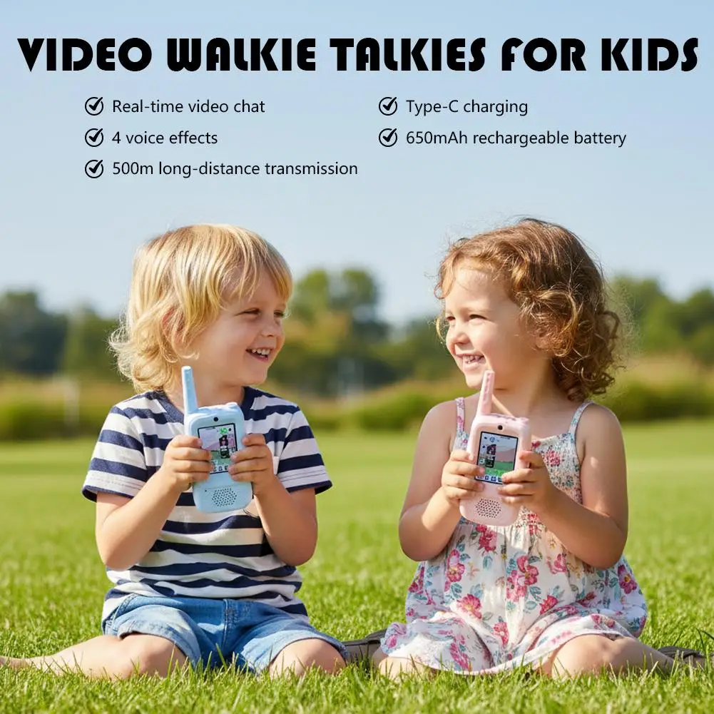 Talkie-walkie vidéo pour enfants, 2 pièces, Rechargeable, écran haute définition de 2 pouces, appel en un clic, interphone de dessin animé, cadeaux pour enfants