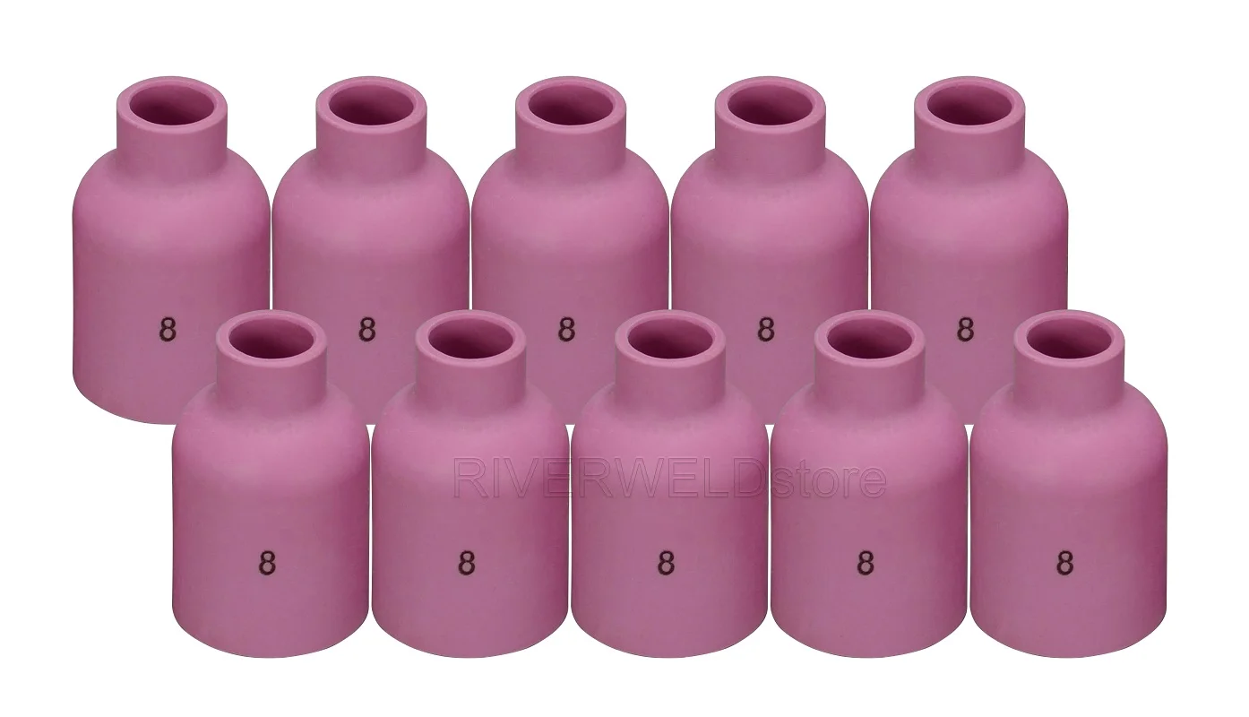 TIG หัวฉีดอลูมินา57N74กระบอกน้ำทรงเลนส์แก๊ส8 # Fit TIG เชื่อมเครื่องอุปโภคบริโภค PTA dB SR WP17 18 26ชุด10PK