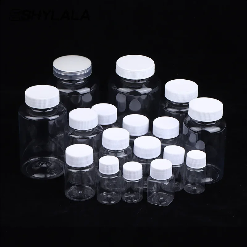 15-500ML Transparent Plastic Bottle Wide Mouth Medicine Bottle With Screw Lid Seal Vials Liquid Reagent Container Food Grade