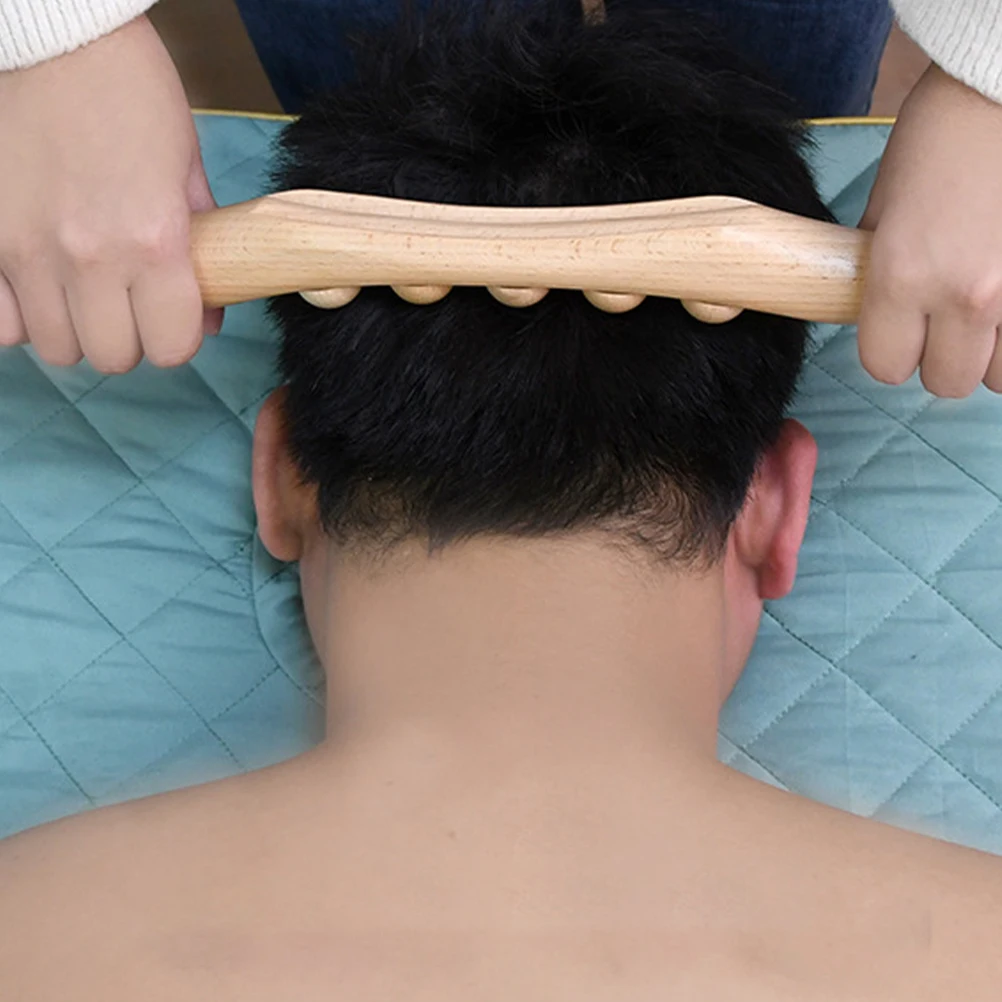 Wooden Massage Stick for Body and Foot Acupoint Beaded Design Portable Massager for Back Muscle Relief