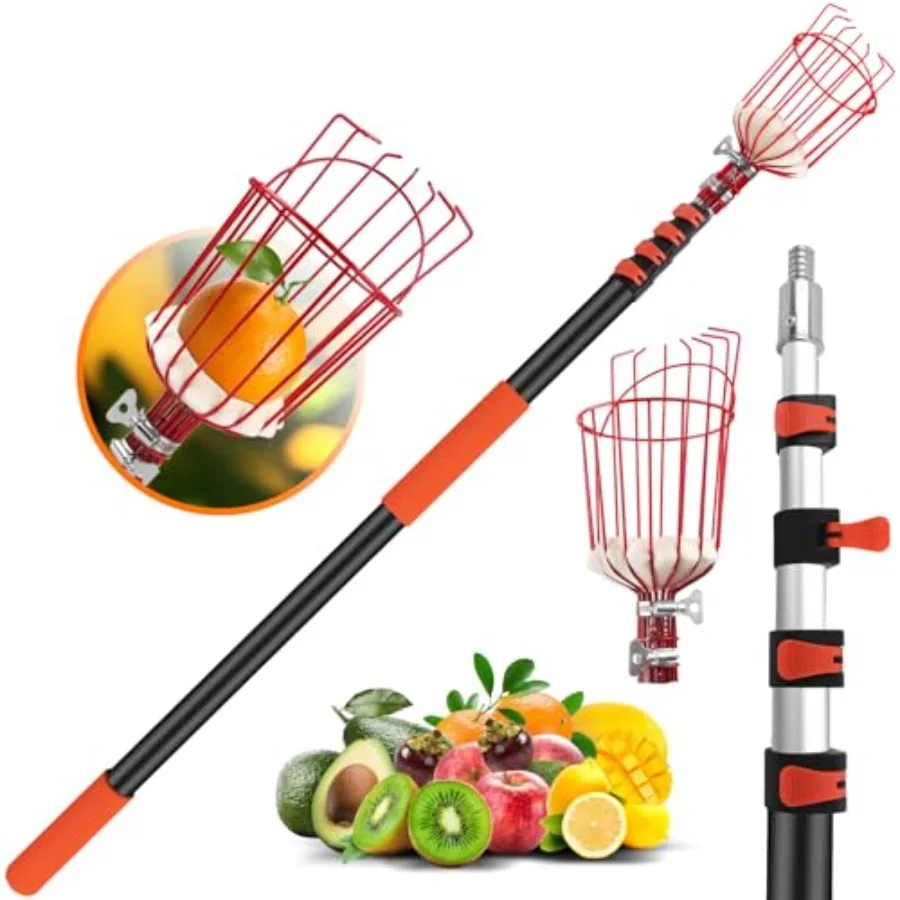 

26FT Reach Fruit Picker Pole with Basket Telescoping, Apple Picker Pole with Basket, Lightweight Aluminum Pole Fruit Catcher fo
