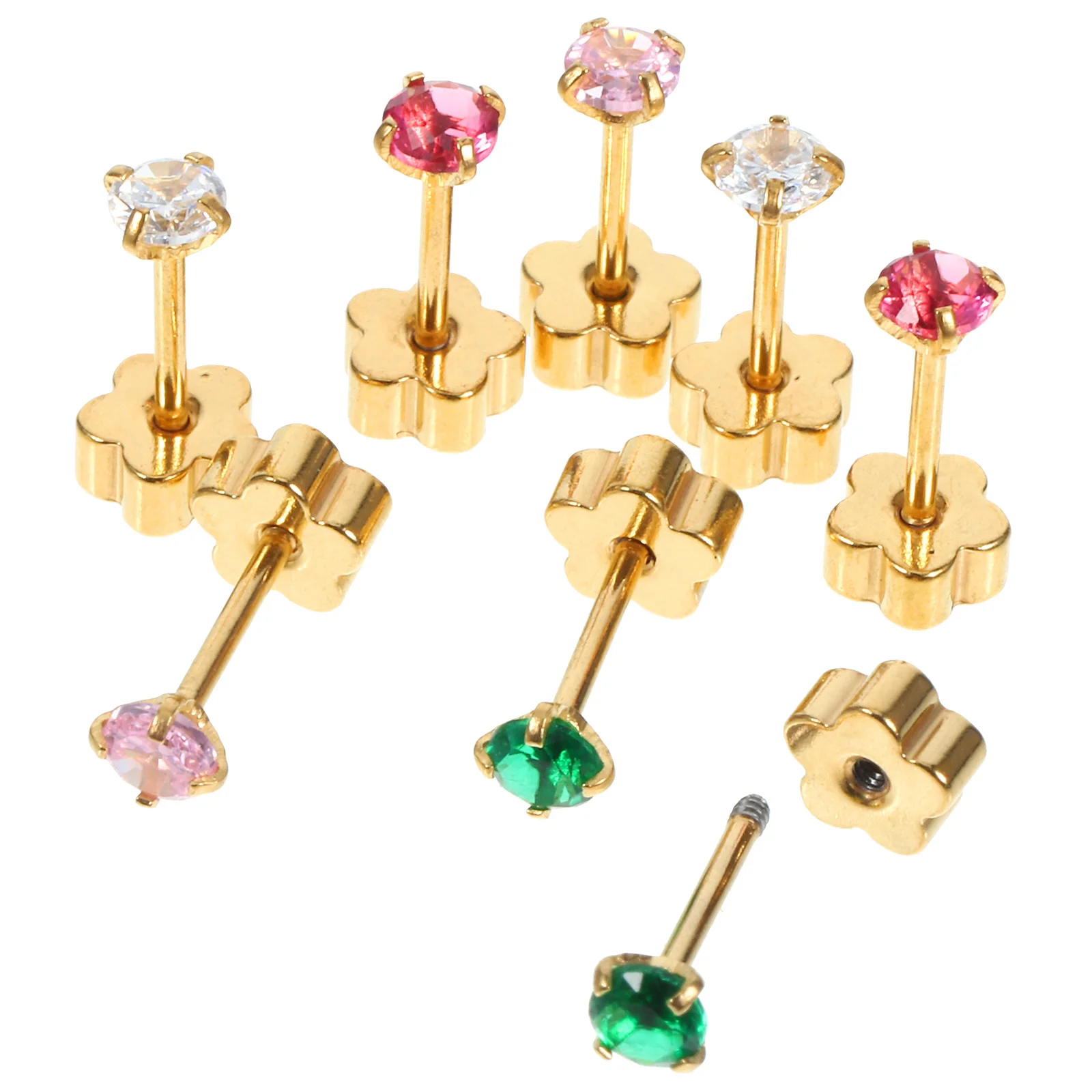 

8Pcs Zircon Ear Studs Screw Back Earrings for Women Small Metal Ear Jewelry Trendy Lightweight Cartilage Gifts for Female