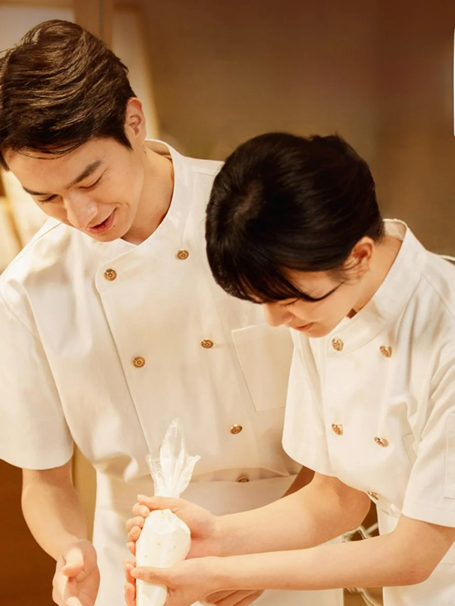 

Pure Cotton Chef Work orm ort Sve 2025 Summer New Hotel Restaurant Kitchen orm Men Women Baking Chef Apparel