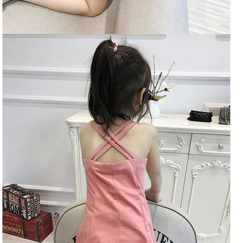 girl vest cotton dresses 2024 New Spring summer new baby children kids casual stitching birthday party dresses