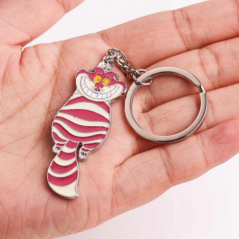 Anime Alice in Wonderland Keychain Cute The Cheshire Cat Enamel Pendant Keyring Cartoon for Men Women Jewelry Decoration Gift