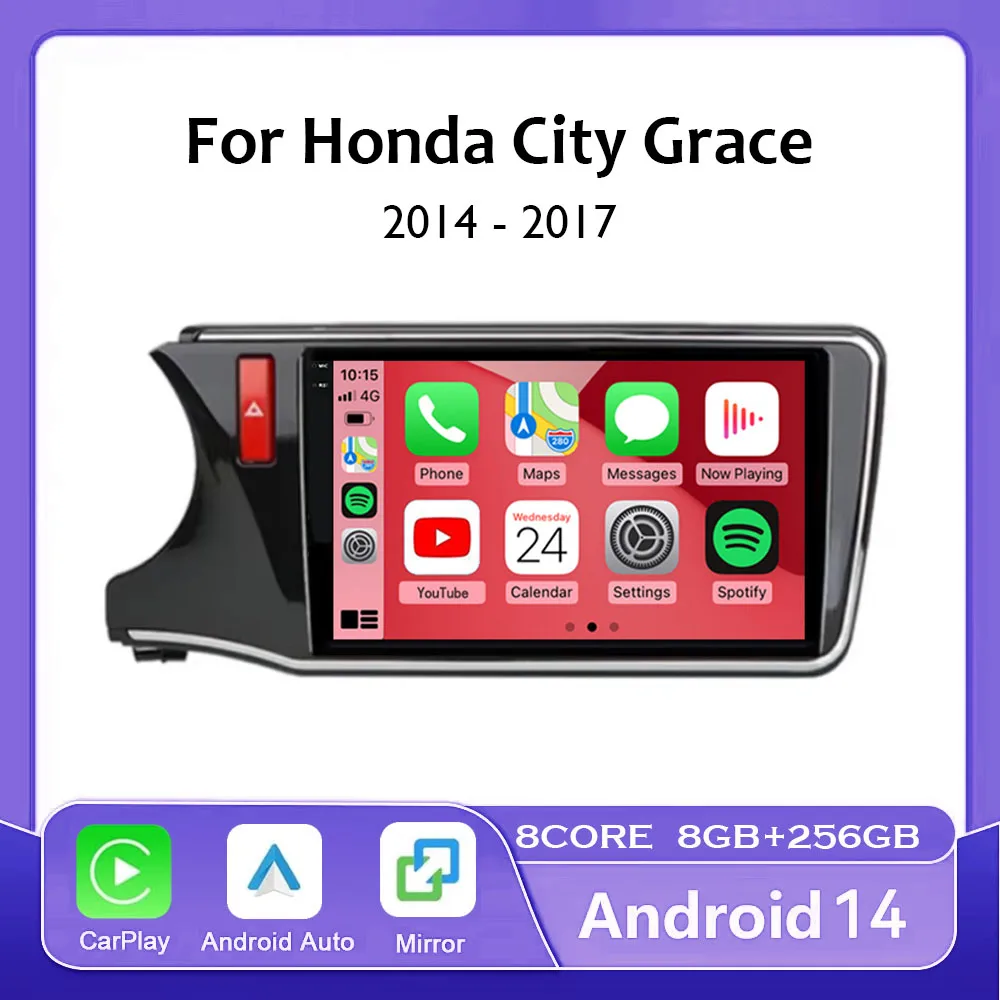 

Android 14 For Honda City Grace LHD 2014 - 2017 Carplay Car Radio Player Multimedia Navigation GPS DSP 4G WIFI Head Unit Stereo