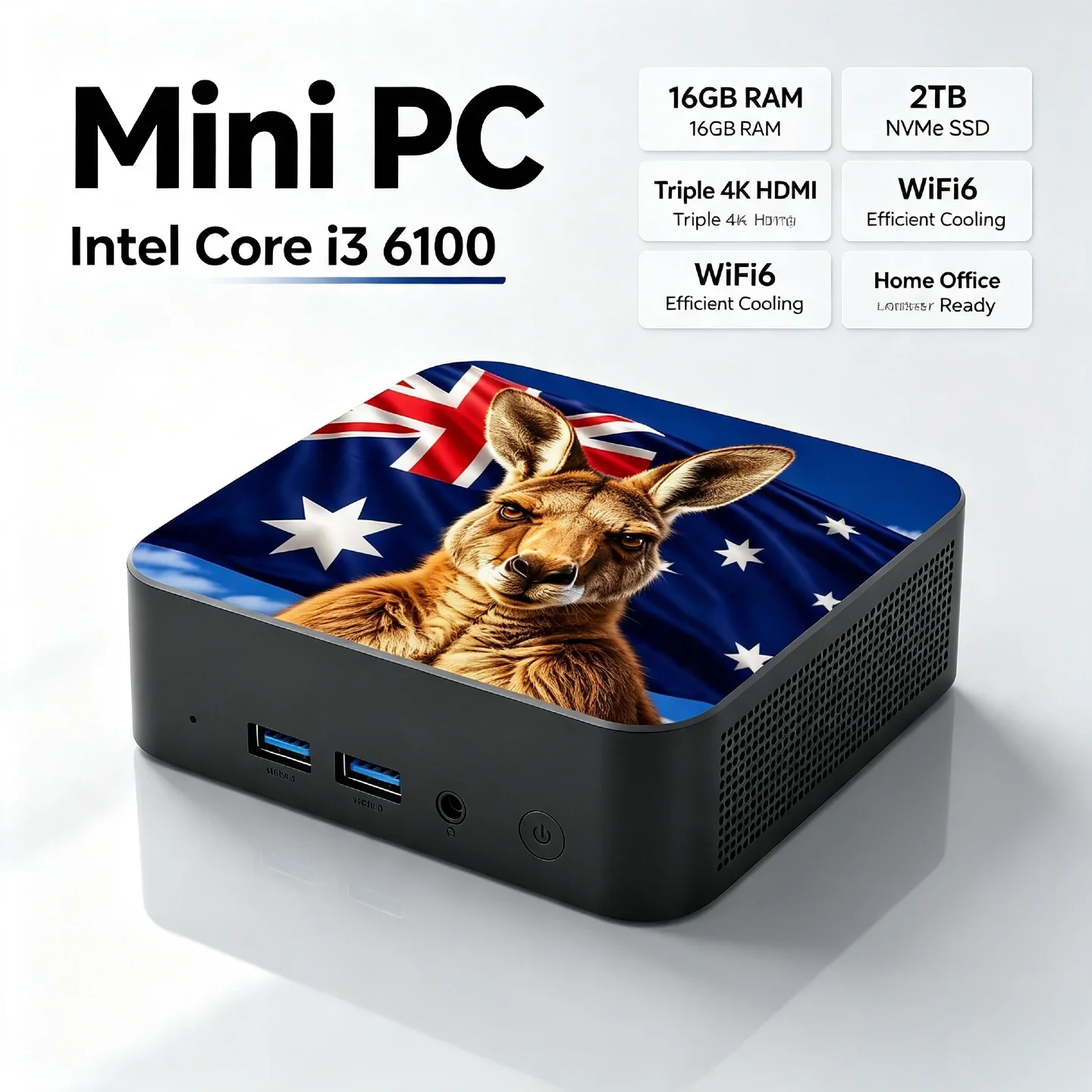 Intel Core i3 6100 Compact Mini PC 16GB RAM 2TB NVMe SSD Triple 4K Display WiFi 6 Cooling Efficient Home Office Pro