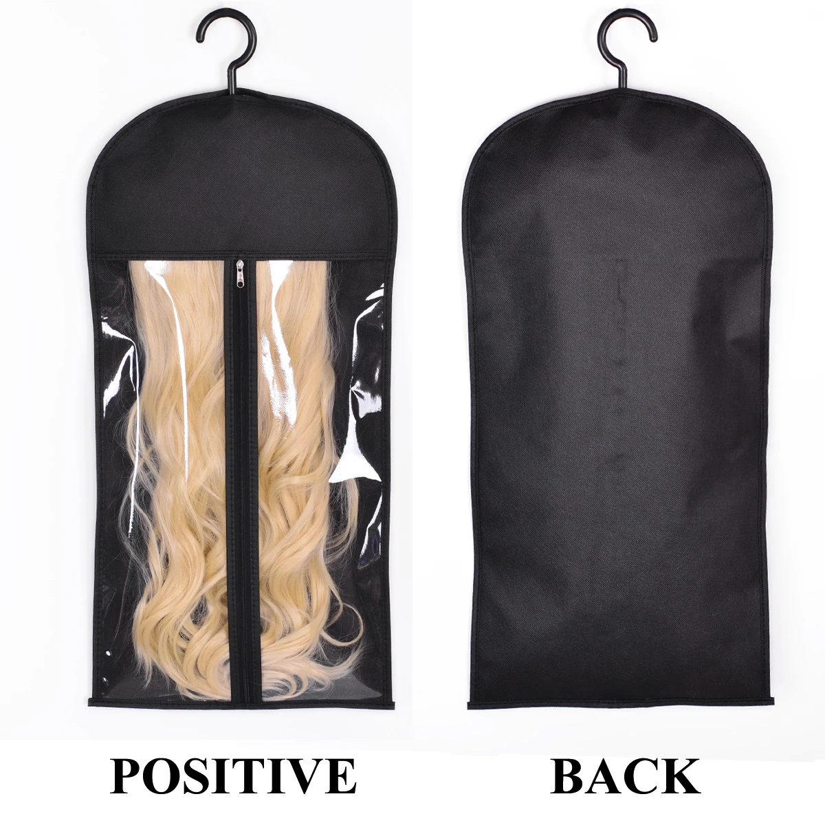 Sacs à cheveux non tissés avec ensemble de cintres en plastique pour plusieurs perruques, support d'extensions de cheveux, sac de perruque rose avec cintre, sac de rangement violet