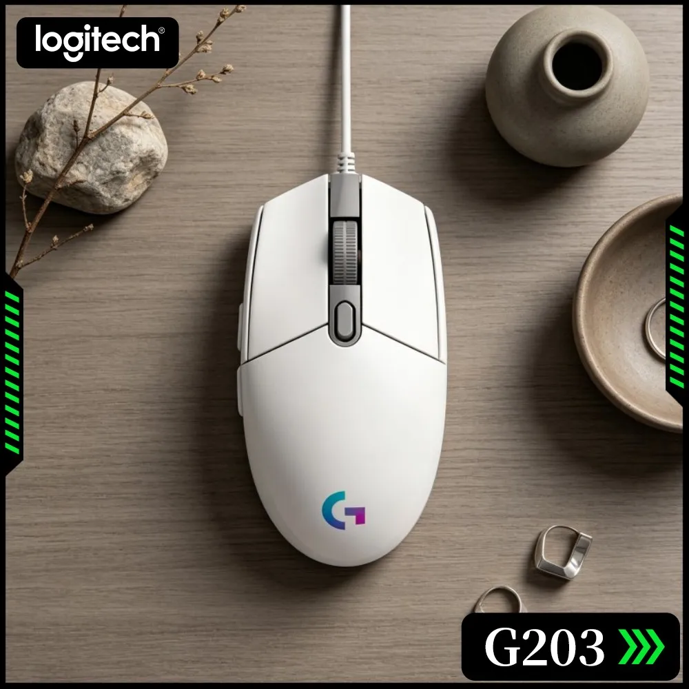 Logitech G203 Wired Gaming Mouse Durable Casing Customizable RGB Ergonomic Contour USB Plug‑And‑Play Pc Desktop