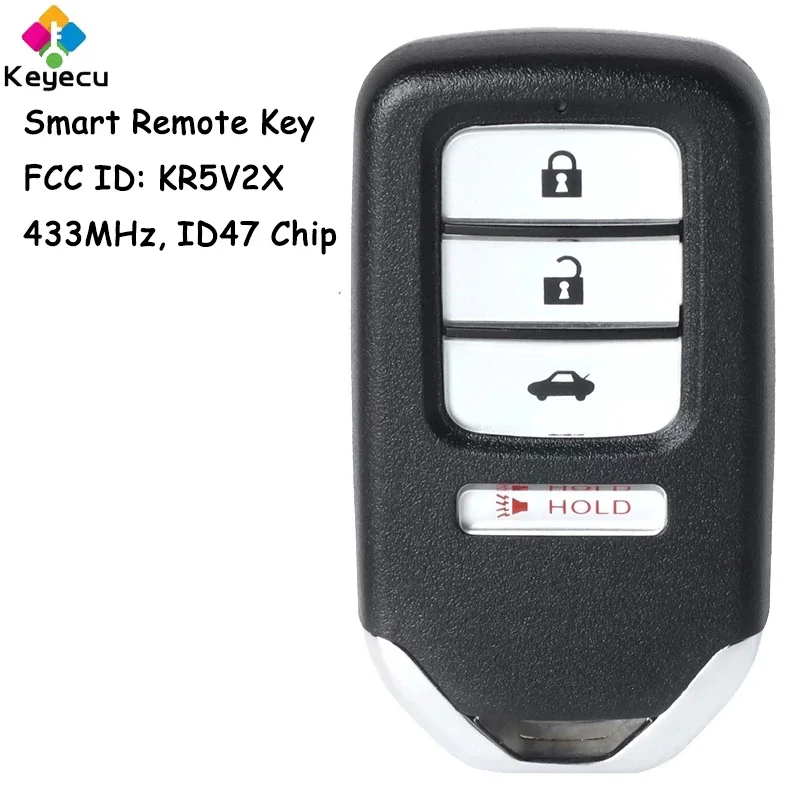 

KEYECU Smart Remote Control Car Key With 4 Buttons 433MHz ID47 Chip for Honda Civic 2016 2017 2018 2019 2020 Fob FCC ID: KR5V2X