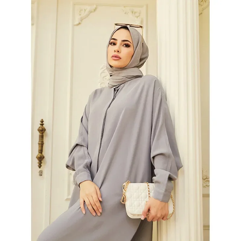 Fashion Bat Sleeve Muslim Maxi Dress for Women Saudi Arabia Dubai Abaya Solid Party Morocco Kaftan Vestidos Elegantes Para Muje