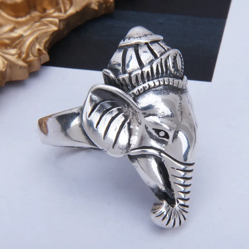 BOCAI Real S925 Silver Jewelry Retro Ganesha Personality  Trendy Man Ring Holiday Gifts