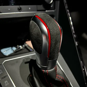 DSG Gear Lever Chrome with Suede Leather Shift Knob Gear Red Side Cover for VW Golf 6 7 R GTI Passat B7 B8 CC R20 Jetta MK6 GLI