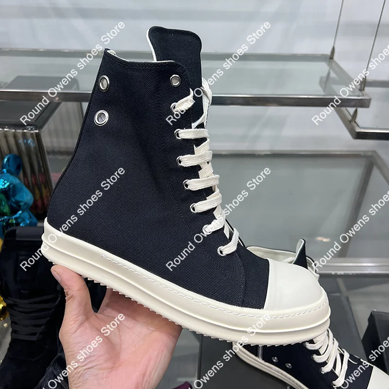 Brand Men Shoe Casual High Top Women Quality Black Ankle Boot Fashion Zip Metal Thick-sole Canvas Flat Street Ro Luxury Sneakers