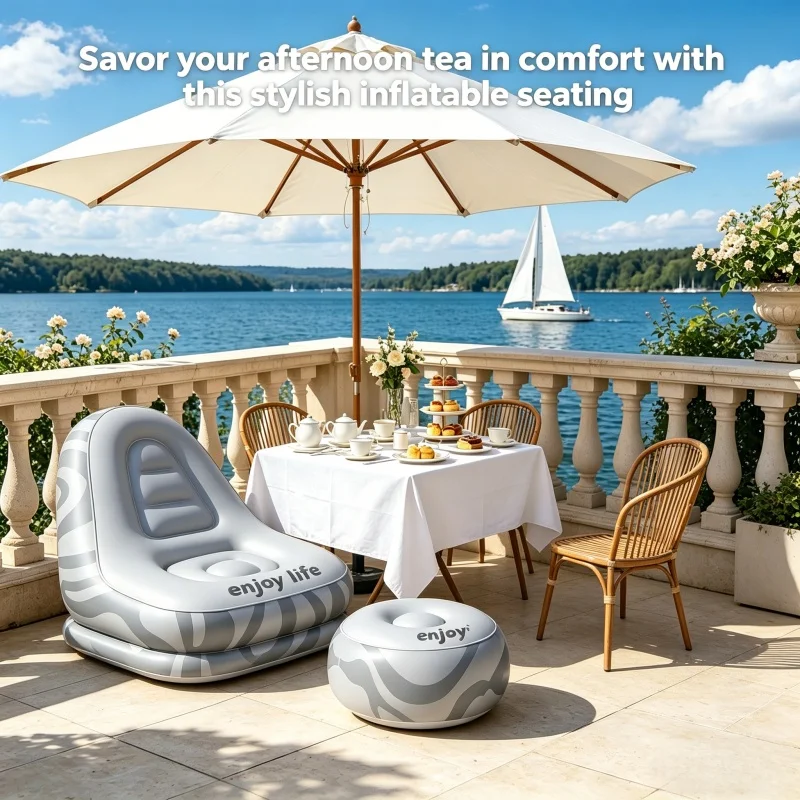 Inflatable Chair Set with Footstool Fun Printed Rest Sofa -Portable Inflatable Sofa for Home, Camping, Swimming Pool, And Travel