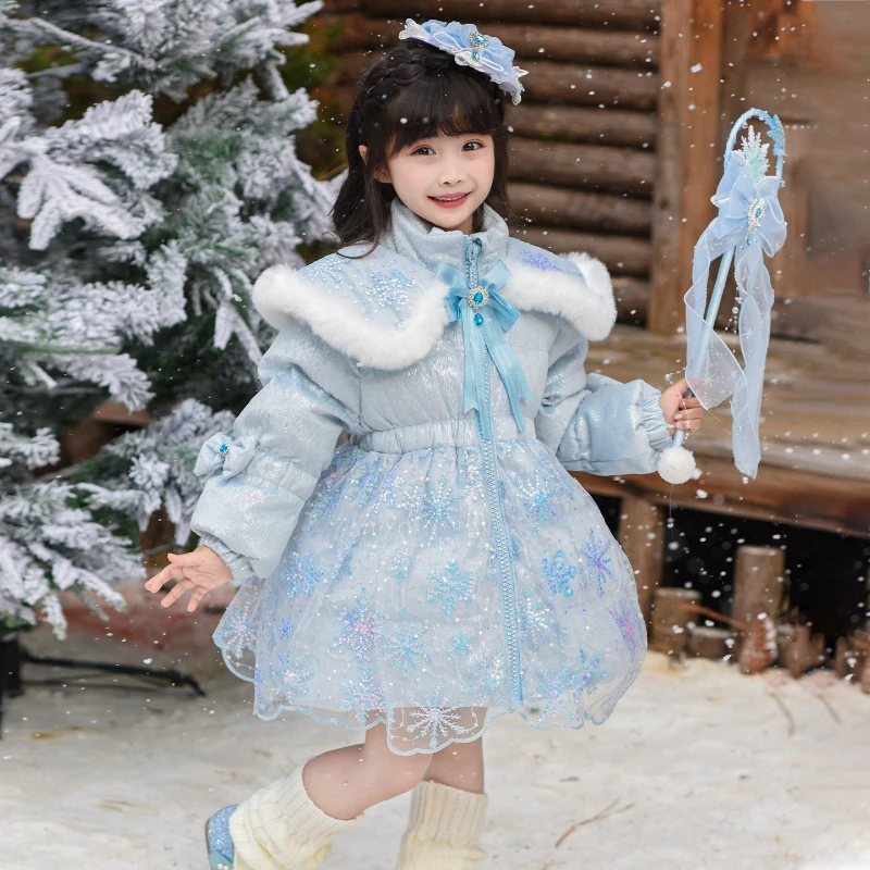 

Elsa Girls Down Coat 2025, White Duck Feather Waist-Defined Puffer for Toddlers & Kids Princess Jacket