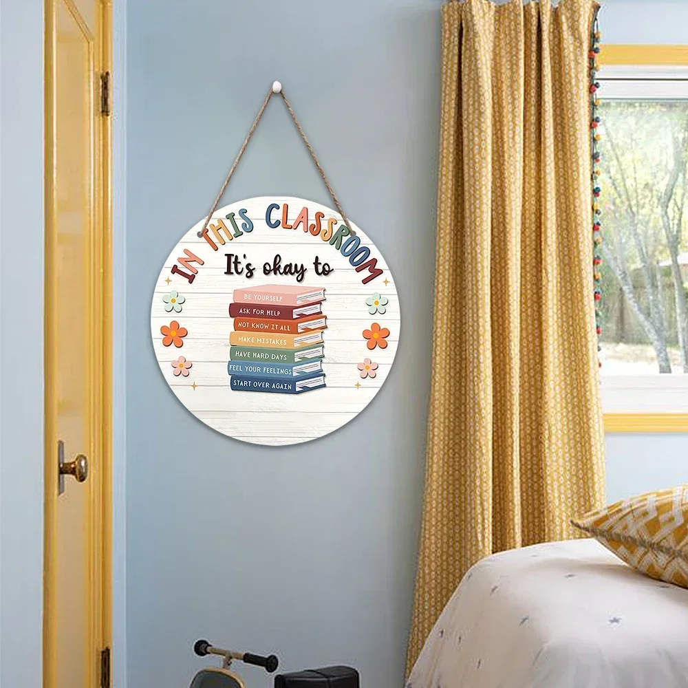 1pc wooden indoor warm slogan hanging sign, creating a good learning environment and atmosphere, suitable for school decorati