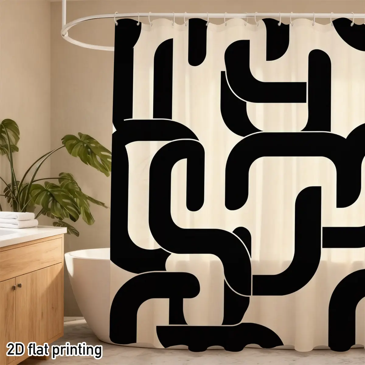 Abstract Interlocking Chain Shower Curtain Black White Minimalist Modern Bathroom Decor Original Graphic Design