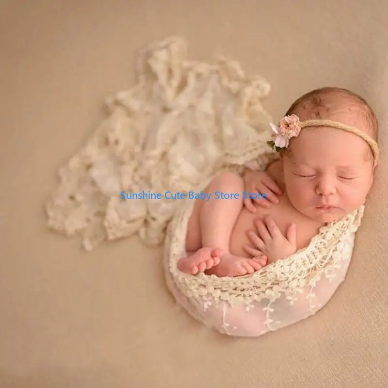 

C5AF Vintage Lace Blanket Photo Background Infant Newborn Photography Backdrops Lace Flower Soft Basket Filler