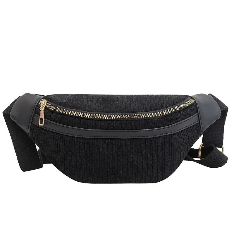 Fashion Corduroy Women Waist Bag Student Ladies Shoulder Crossbody Zipper Chest Bag Phone Banana Female Bags