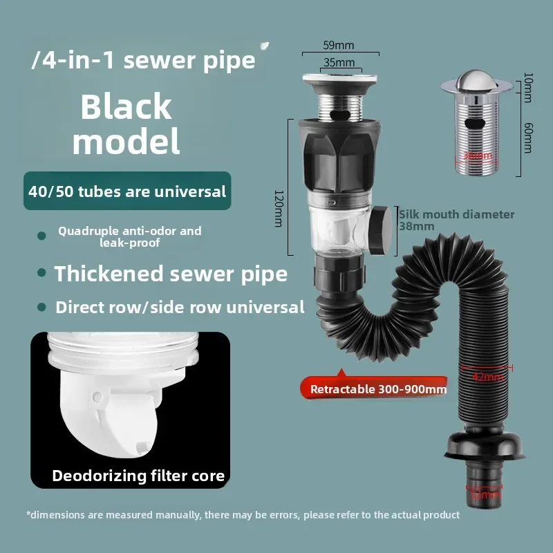 

2025 Sink Drain Pipe Set Retractable Deodorant Sewer Drainage Water Hose Wash Basin Drainer Bathroom Kitchen Accessories