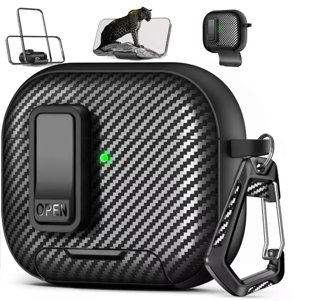 

Carbon Fiber Multi-Functional Simple Lock Buckle stealth Bracket Headphone Case Anti Drop Suitable For AirPods1 2 3 4 Pro Pro2