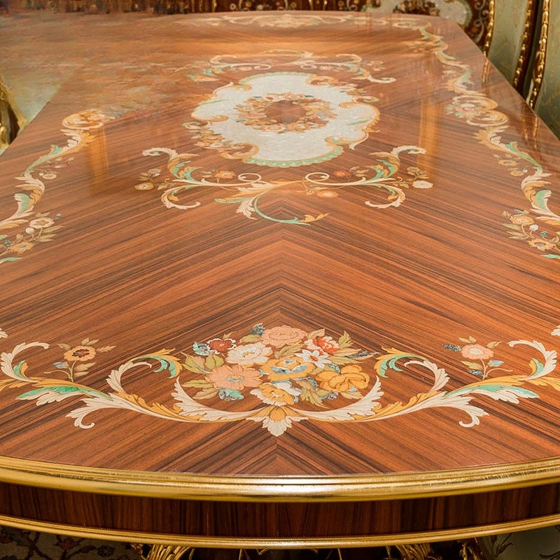 European carved inlaid shell parquet chairs French restaurant dining table and chairs combination villa whole house furniture