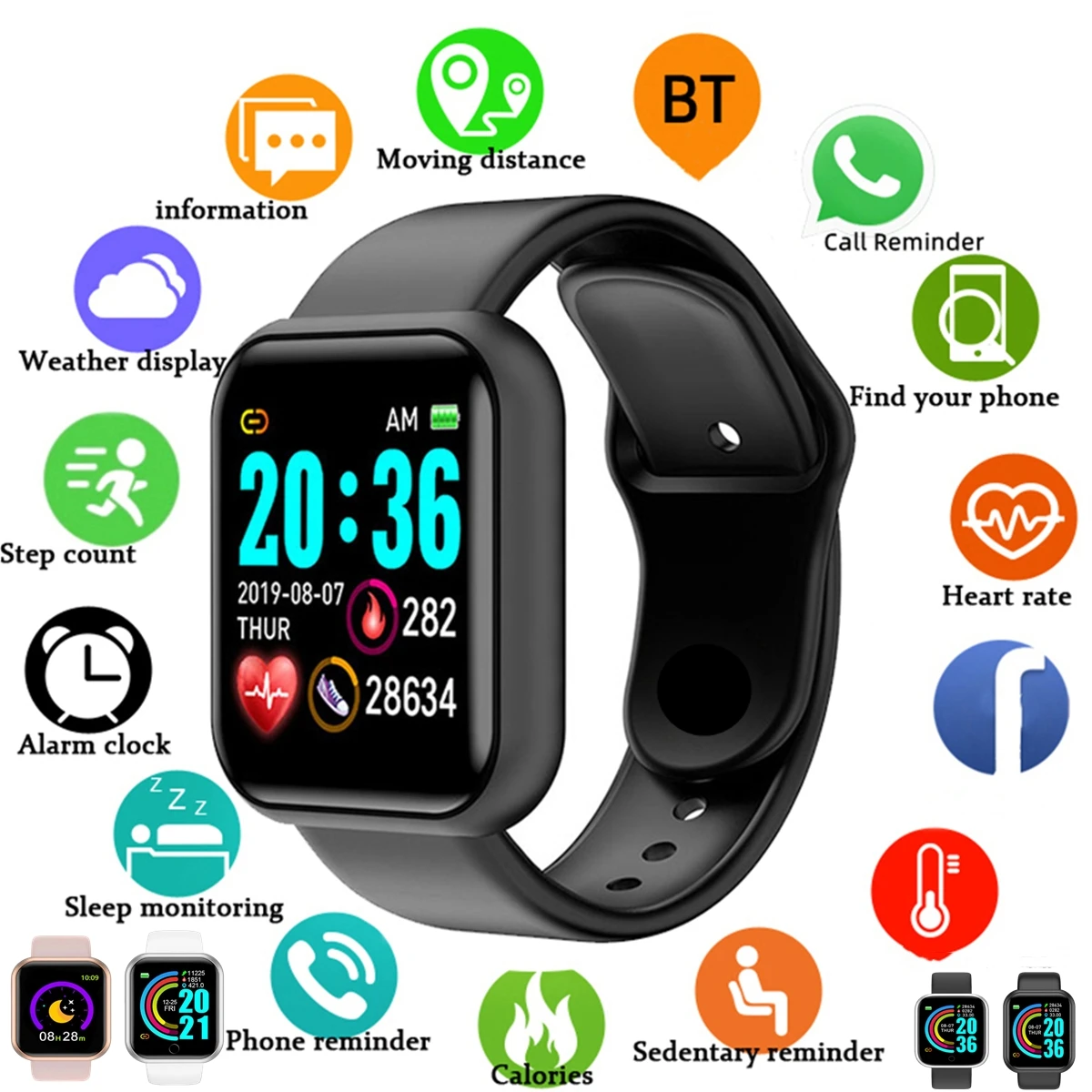 Smart Watch Music Control Calorie Distance Fitness Tracker Message Remind Men Smartwatch Women Watches Bracelet Clock Alarm Y68