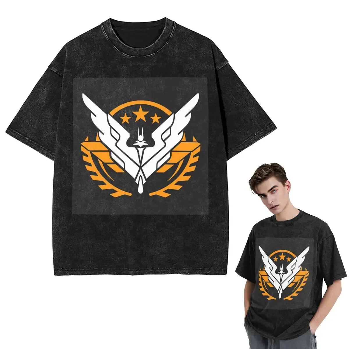 Streetwear T-Shirts Elite Dangerous - Triple Elite Washed T Shirt Short Sleeve Hip Hop T-Shirt Tops Tees for Men Women