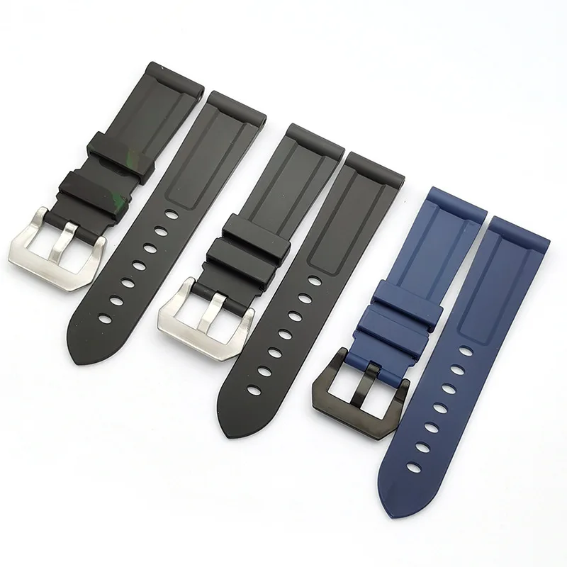 20/22/24/26 مللي متر حزام ساعة سيليكون أسود أزرق التمويه سوار الفولاذ المقاوم للصدأ إبرة مشبك لبانيراي PAM03312 PAM01526