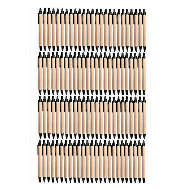 100 Pack Ballpoint Pen Retractable Ballpoint Pen Black & Brown Recycled Kraft Paper Pens For Office School Supplie