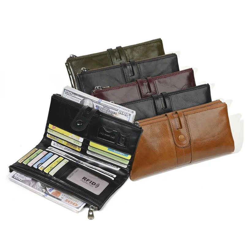 long-genuine-leather-wallet-multi-function-card-holder-vintage-buckle-money-clip-hot-sale-men's-handbag-stylish-durable-leather