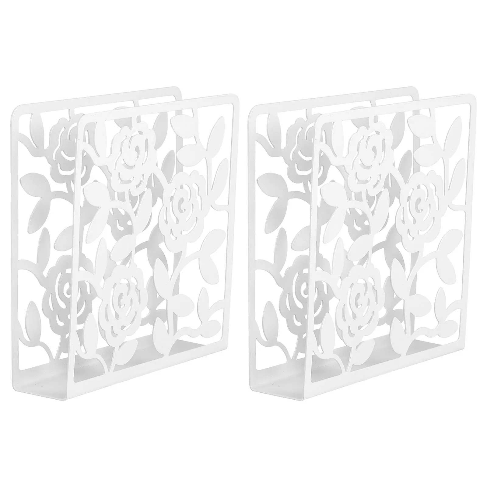 

2 Pcs Bookends Metal Desktop Hollow Out Soft Stoppers White Iron for Office Student